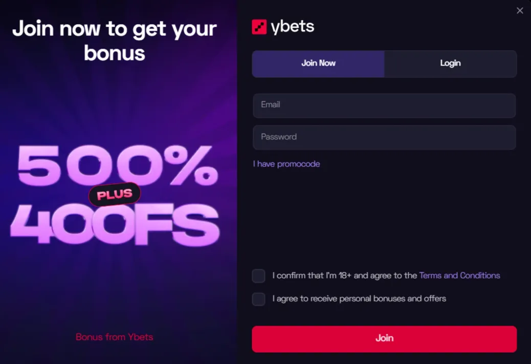 ybets casino signup page